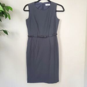 Calvin Klein Navy Gray Sleeveless Sheath Dress Belt Size 0
